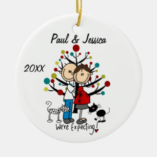 Custom Expectant Couple 2 Cats Christmas Ornament