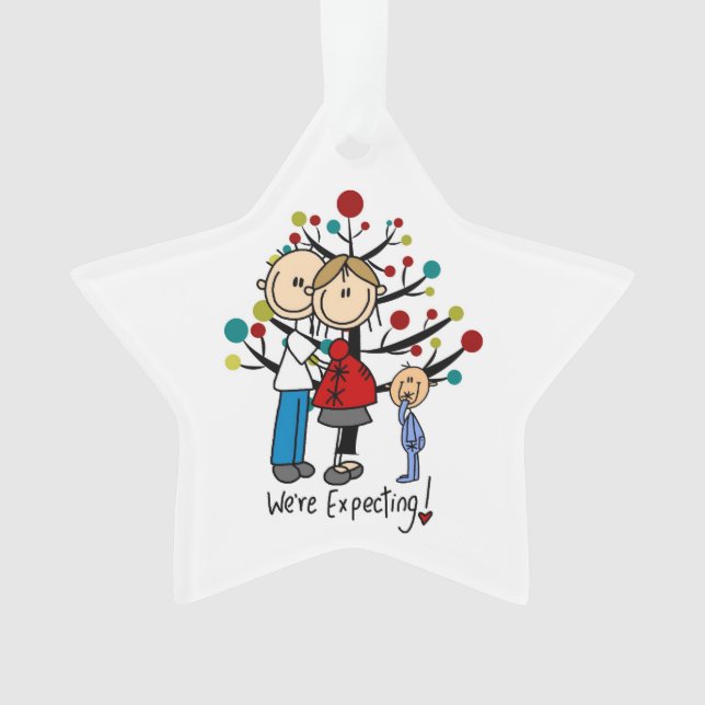 Custom Expectant Couple and Boy Acrylic Ornament (Front)