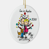 Custom Expectant Couple With Cat and Dog Ornament (Right)