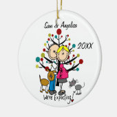Custom Expectant Couple With Cat and Dog Ornament (Left)
