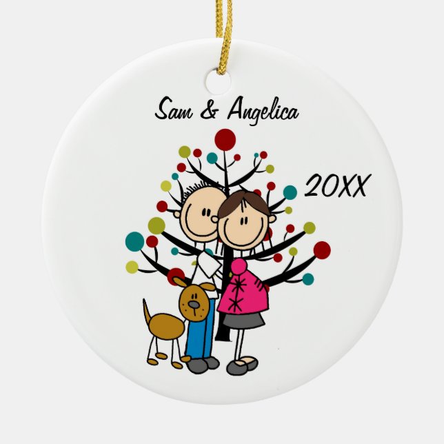 Custom Expectant Couple With Dog Ornament (Front)
