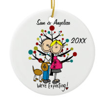 Custom Expectant Couple With Dog Ornament