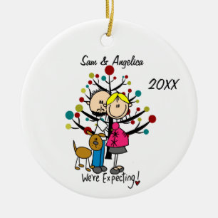 Custom Expectant Couple With Dog Ornament