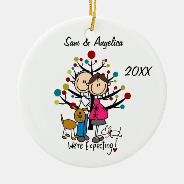 Custom Expectant Couple With Dogs Ornament (Front)