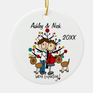 Custom Expectant Couple With Dogs Ornament