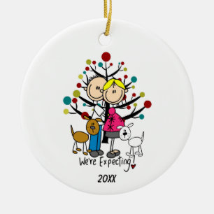 Custom Expectant Couple With Dogs Ornament
