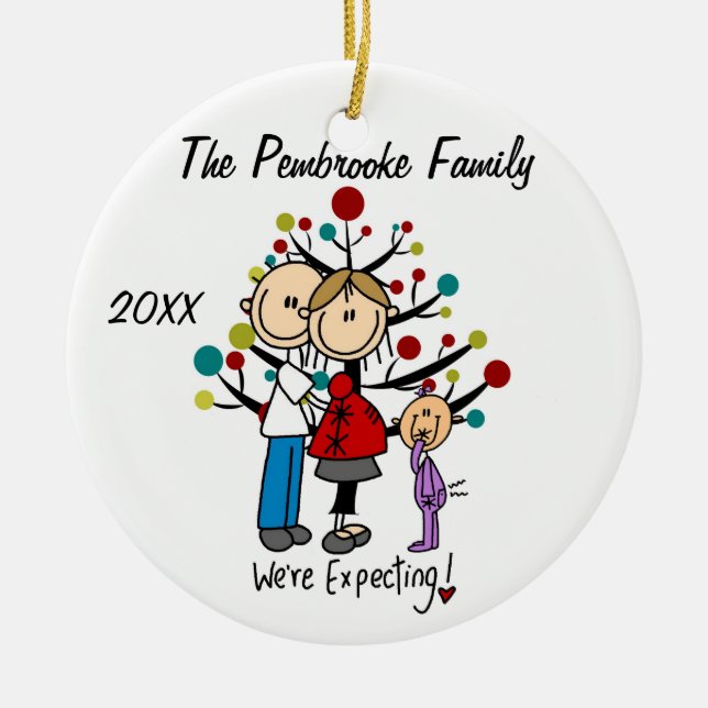 Custom Expectant Couple with Toddler Girl Ornament (Front)
