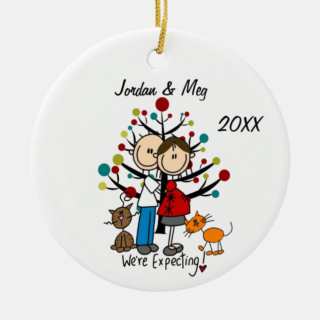 Custom Expectant Couple With Two Cats Ornament (Front)