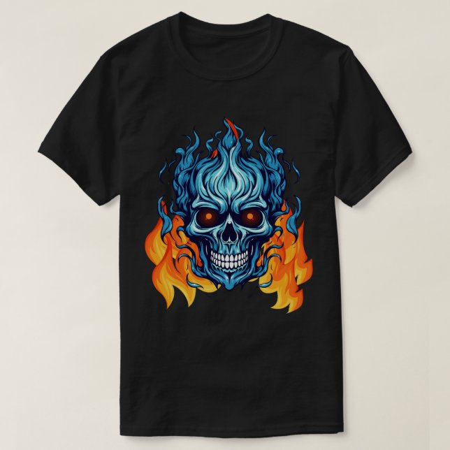 Custom eye catching monster in blue Fire black T-Shirt (Design Front)