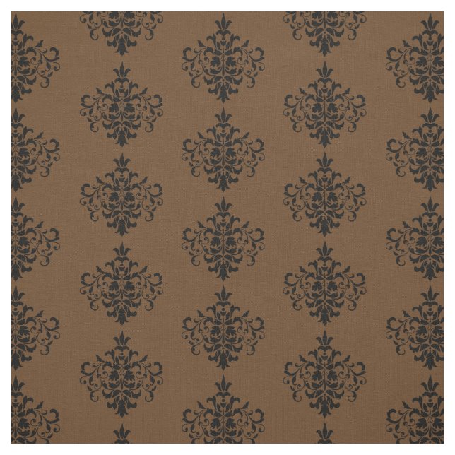 Custom Fabric-Chocolate Brown & Black Damask Fabric (Swatch)