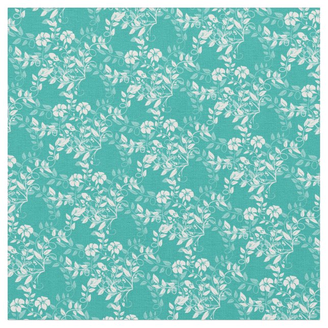 Custom Fabric-Teal & White Floral Fabric (Close Up)