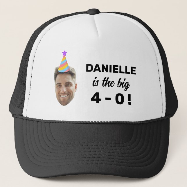 Custom Face 20th 30th 40th 50th 60th 70th Birthday Trucker Hat (Front)