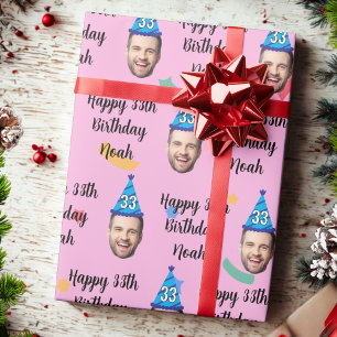 Custom Face 20th 30th 40th 50th 60th Birthday Pink Wrapping Paper