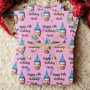 Custom Face 20th 30th 40th 50th 60th Birthday Pink Wrapping Paper Sheet