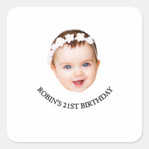 Custom Face 21st Birthday Stickers, Waterproof Square Sticker