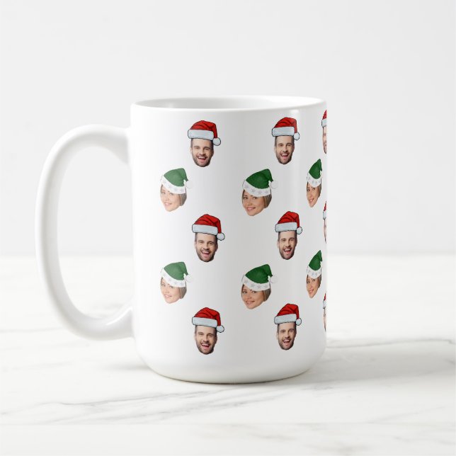Custom Face 2 Photos Santa Hat Christmas Gift Coffee Mug (Left)