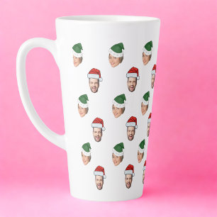 Custom Face 2 Photos Santa Hat Christmas Gift Latte Mug