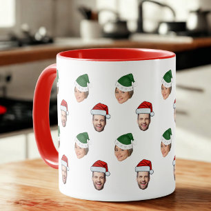 Custom Face 2 Photos Santa Hat Christmas Gift Mug