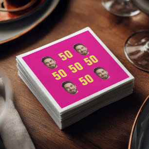 Custom Face 50th Birthday Fun Photo Pink Napkin