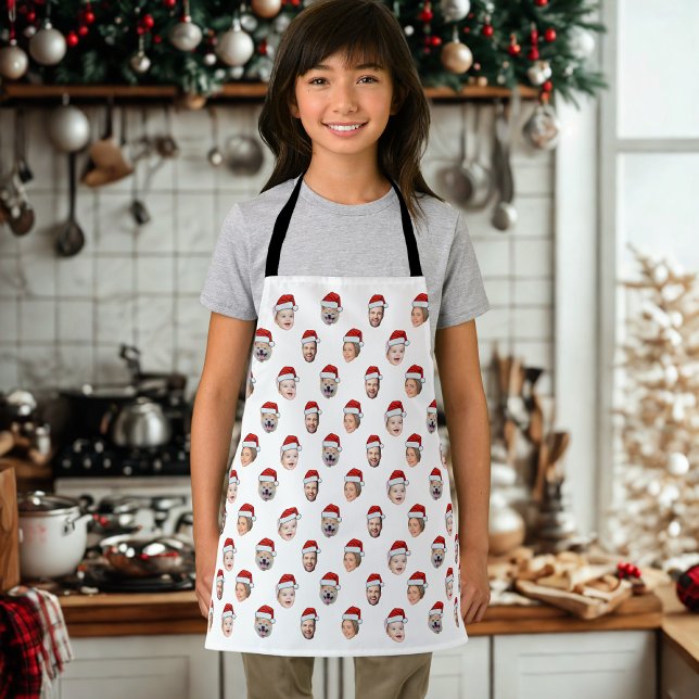 Custom Face Apron, Santa Hat 4 Photos Christmas Apron (Creator Uploaded)