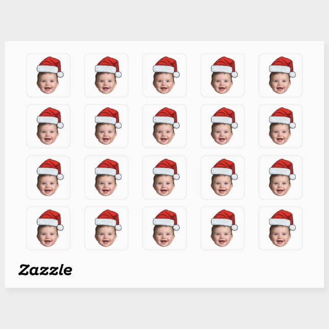 Custom Face Baby Santa Hat Photo Christmas   Square Sticker (Sheet)