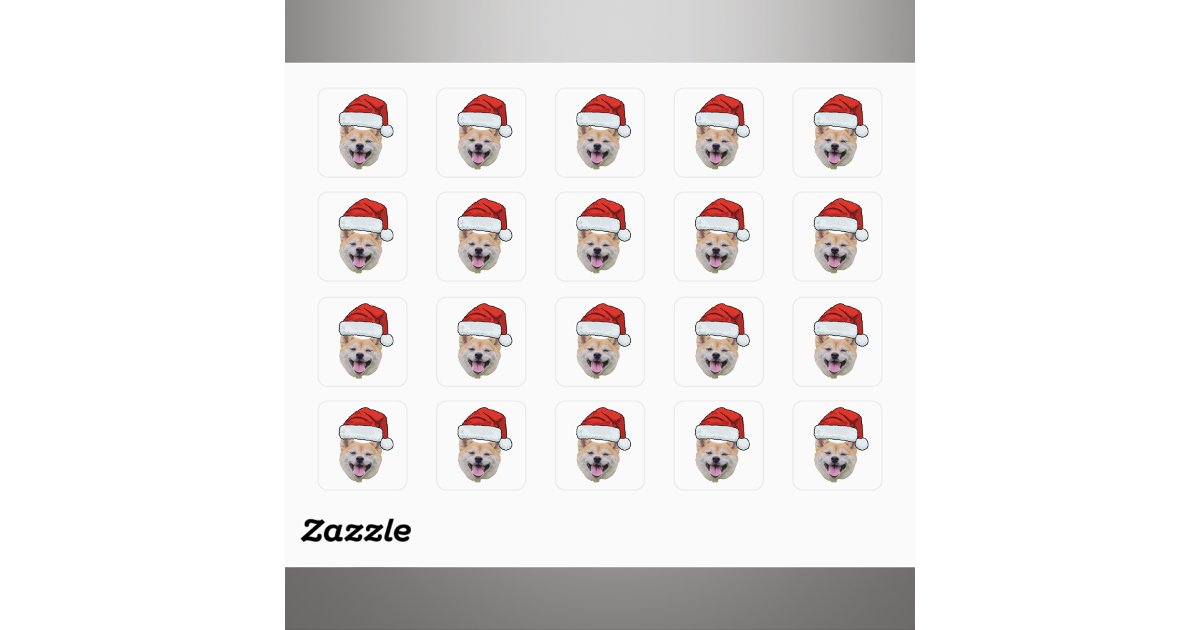 Custom Face Dog Santa Hat Photo Christmas Square Sticker | Zazzle