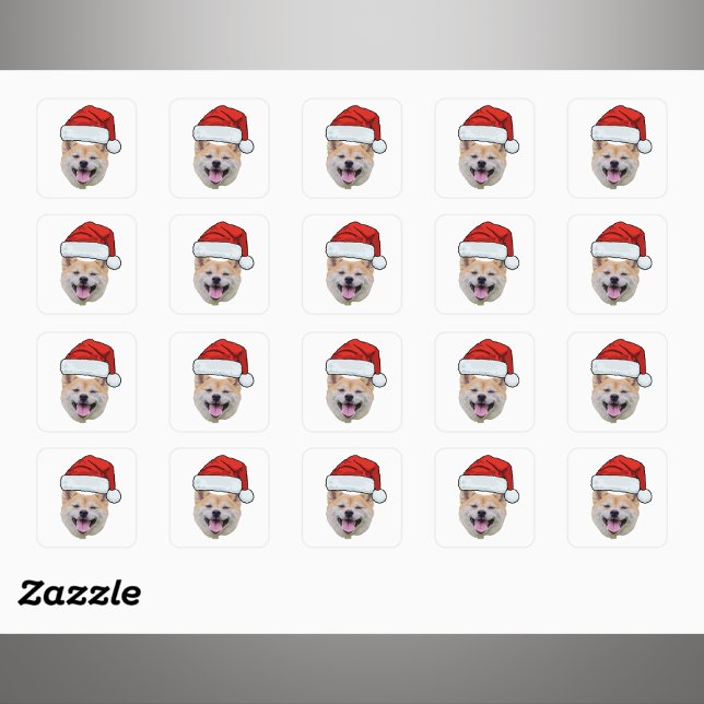 Custom Face Dog Santa Hat Photo Christmas   Square Sticker (Creator Uploaded)