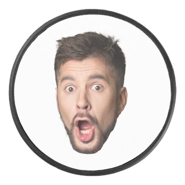 Custom Face Funny Beer Bachelor Party Personalized Hockey Puck (Front)