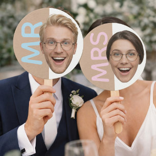 Custom Face Mr or Mrs Reception Game Paddles Hand Fan