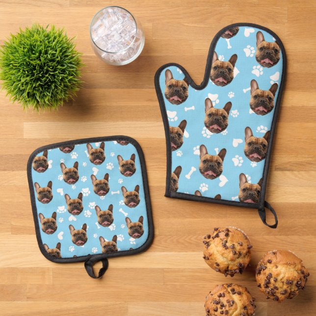 Custom Face Personalised Christmas Kitchen Gift Oven Mitt & Pot Holder Set (Top Down)