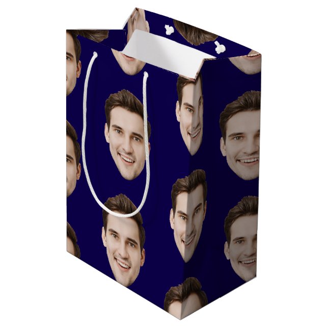 Custom Face Personalized Birthday Wedding Party Medium Gift Bag (Back Angled)