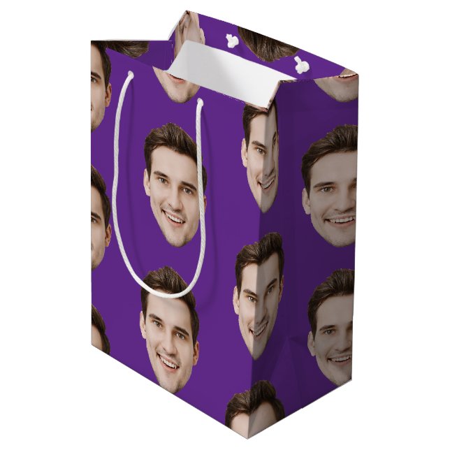 Custom Face Personalized Birthday Wedding Party Medium Gift Bag (Back Angled)