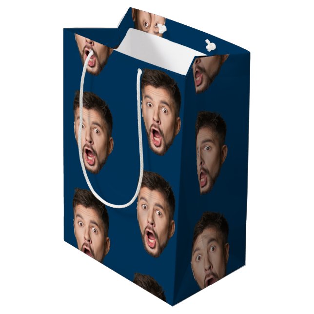 Custom Face Personalized Birthday Wedding Party Medium Gift Bag (Back Angled)