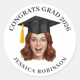 Custom Face Personalized Name Graduation  Classic Round Sticker