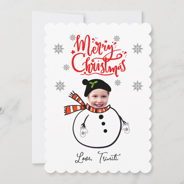 Custom Face Photo Cute Snowman  Merry Christmas  Card (Front)