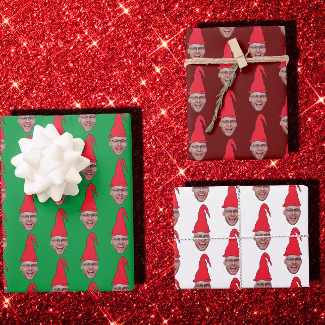 Custom Face Photo Elf Face Repeating Pattern Wrapping Paper Sheet (Creator Uploaded)