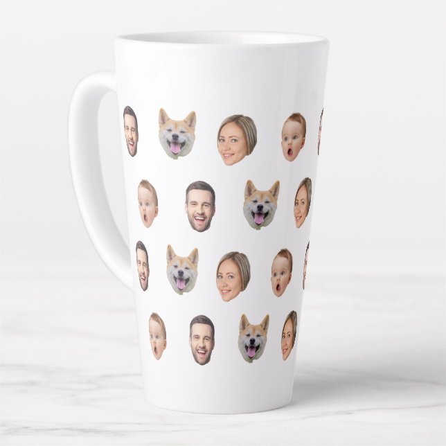 Custom Face Photo Family Gift, 4 Photos Faces Latte Mug (Left Angle)