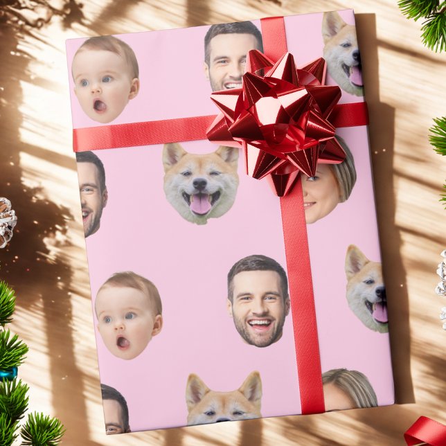 Custom Face Photo Family Gift, 4 Photos Faces Wrapping Paper (Creator Uploaded)