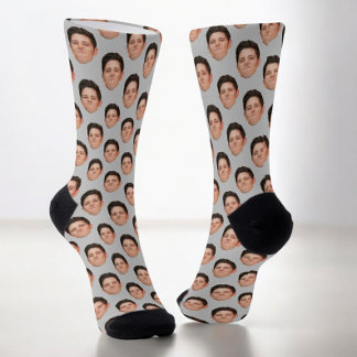 Custom Face Photo Light Grey Crew Socks