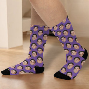 Custom Face Photo Purple Crew Socks
