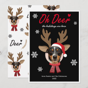 Custom Face Photo Reindeer Christmas Holiday Black Card