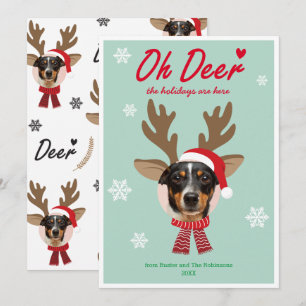 Custom Face Photo Reindeer Christmas Holiday Green Card
