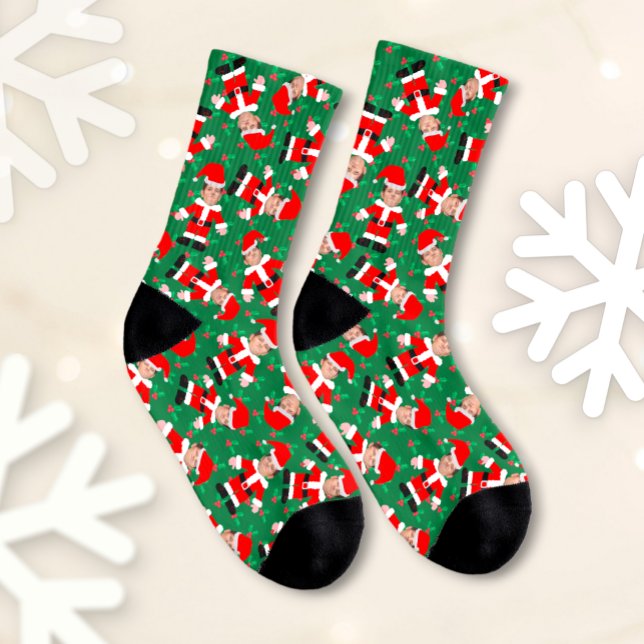 Custom Face Photo Santa Claus Funny Christmas Socks (Creator Uploaded)