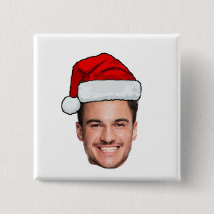 Custom Face Photo Santa Claus Hat Christmas 15 Cm Square Badge
