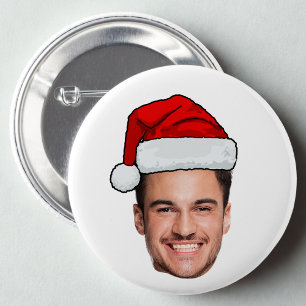 Custom Face Photo Santa Hat Christmas 6 Cm Round Badge