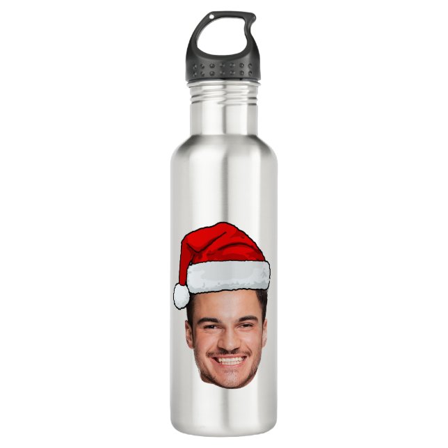 Custom Face Photo Santa Hat Christmas 710 Ml Water Bottle (Front)