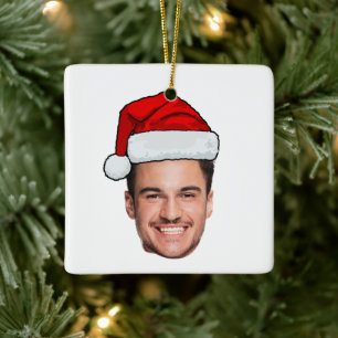 Custom Face Photo Santa Hat Christmas Ceramic Ornament