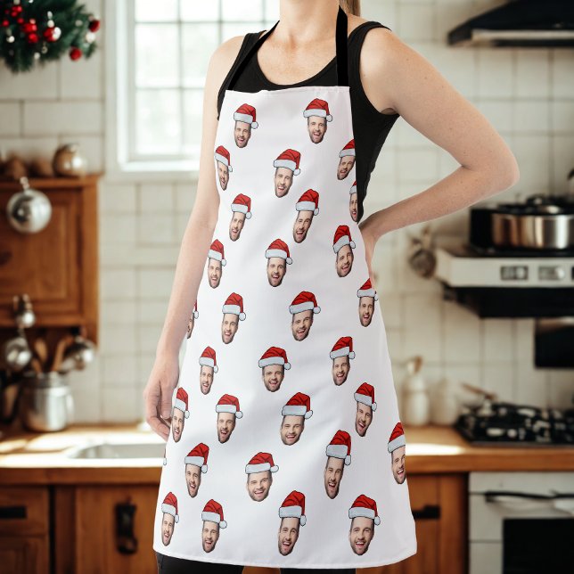 Custom Face Photo Santa Hat Christmas Gift Apron (Creator Uploaded)