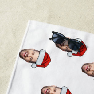 Custom Face Photo Santa Hat Christmas Gift Beach Towel