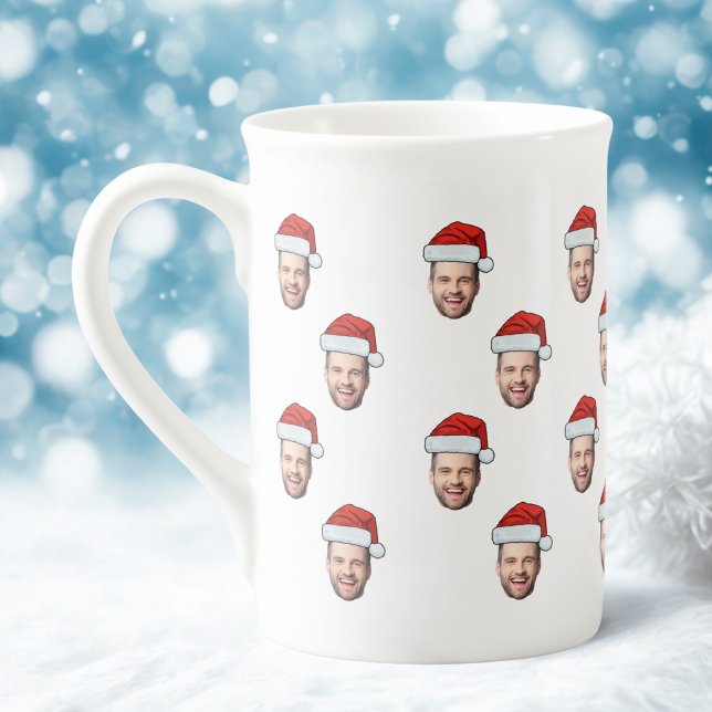 Custom Face Photo Santa Hat Christmas Gift Bone China Mug (Creator Uploaded)